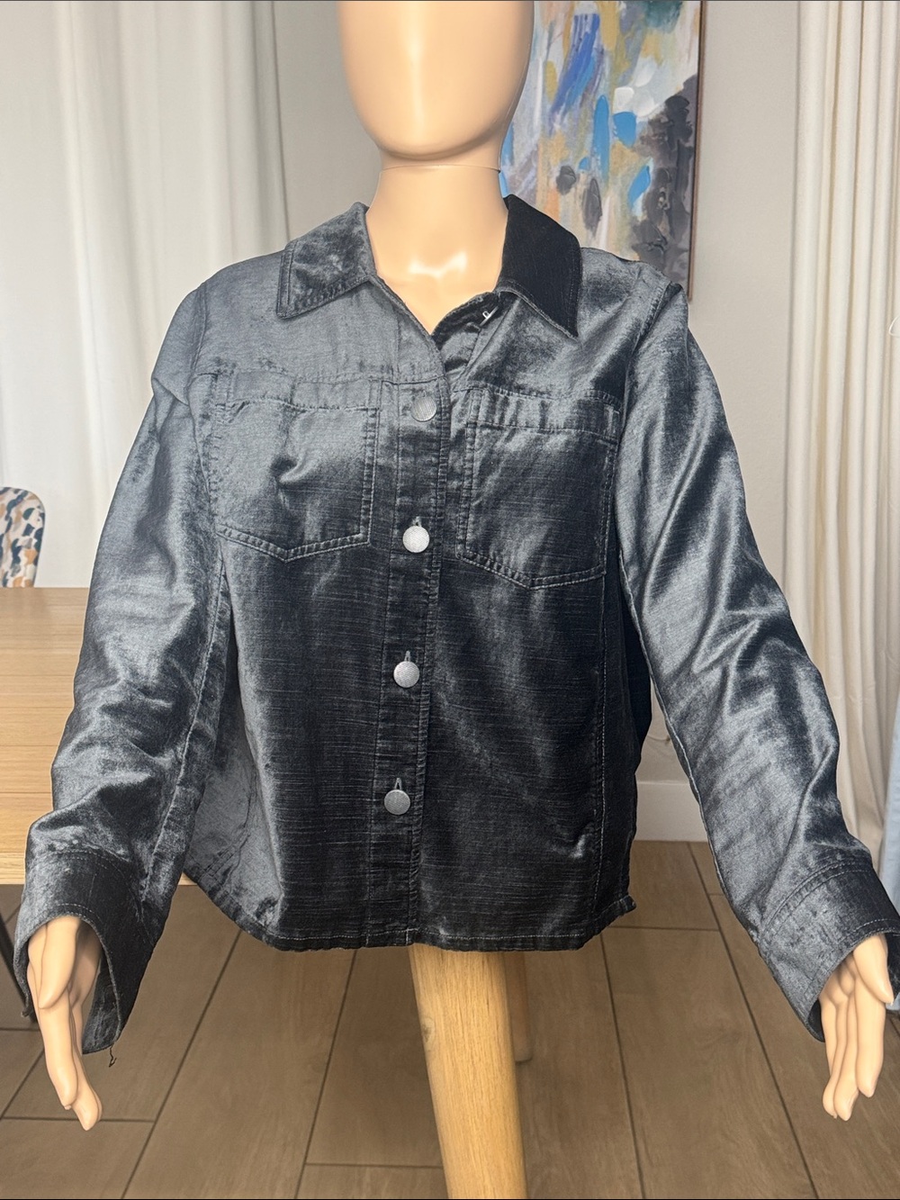 CAbi Tuesday Topper #3730 Crushed Velvet Jacket Charcoal Gray Size Small